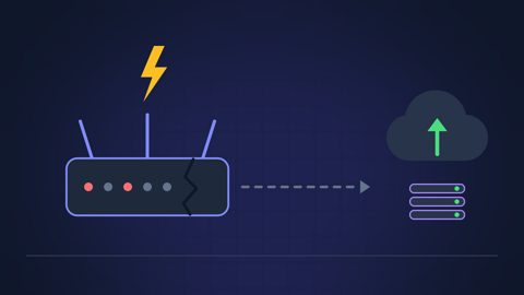 Illustration: ausgefallener Router nach dem Stromausfall, Wiederherstellung aus dem Backup